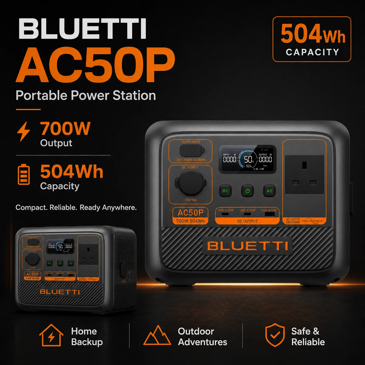 BLUETTI AC50P Portable Power Station | 700W 504Wh