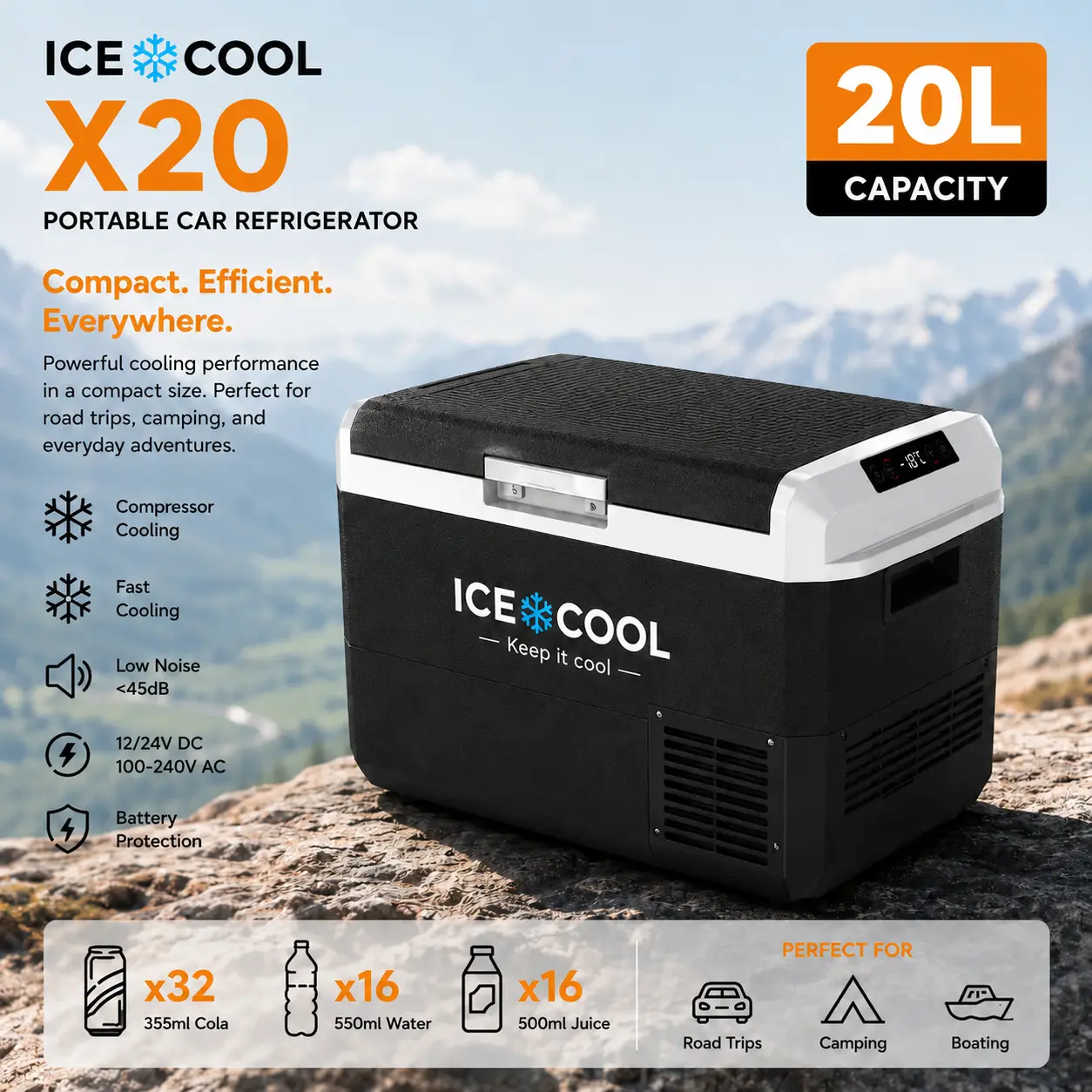 ICECOOL X20 Portable Car Refrigerator (20L)