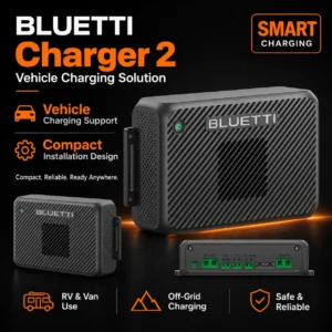 BLUETTI Charger 2 product graphic showing the charger and connector panel