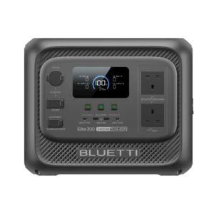 BLUETTI Elite 300 portable power station, front view with UK AC sockets